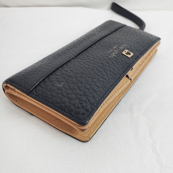 Kate Spade Black Pebbled Leather Wallet Clutch Card Pockets Snap One Size - Picture 3 of 15